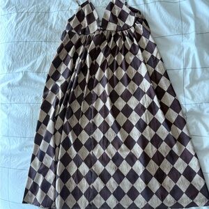 Brown and Cream Diamond Pattern Dress